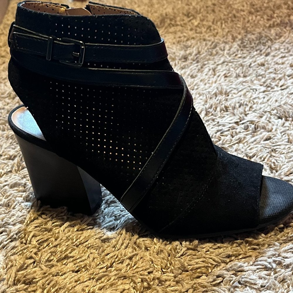 Franco Sarto - 8, Black Suede Cutout Bootie